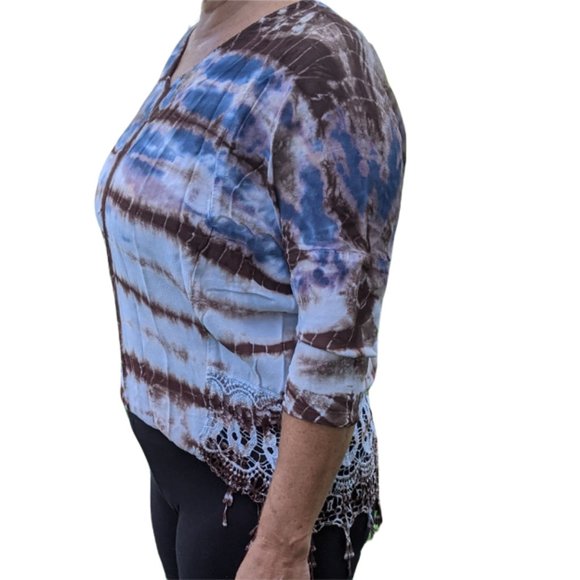 Women's Bohemian Tie-Dye Blouse with Lace Mind Set by XCVI Small - Picture 3 of 13